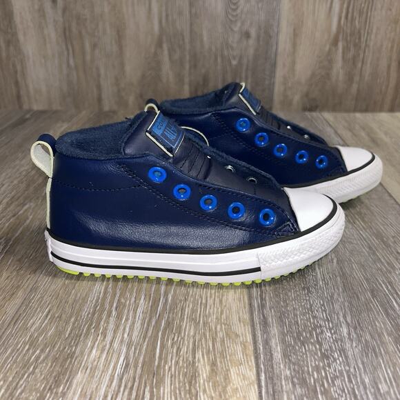 Converse All Star 654324C Youth Size 13 Chuck Taylor Blue Leather Hi Top Shoes - Picture 1 of 11